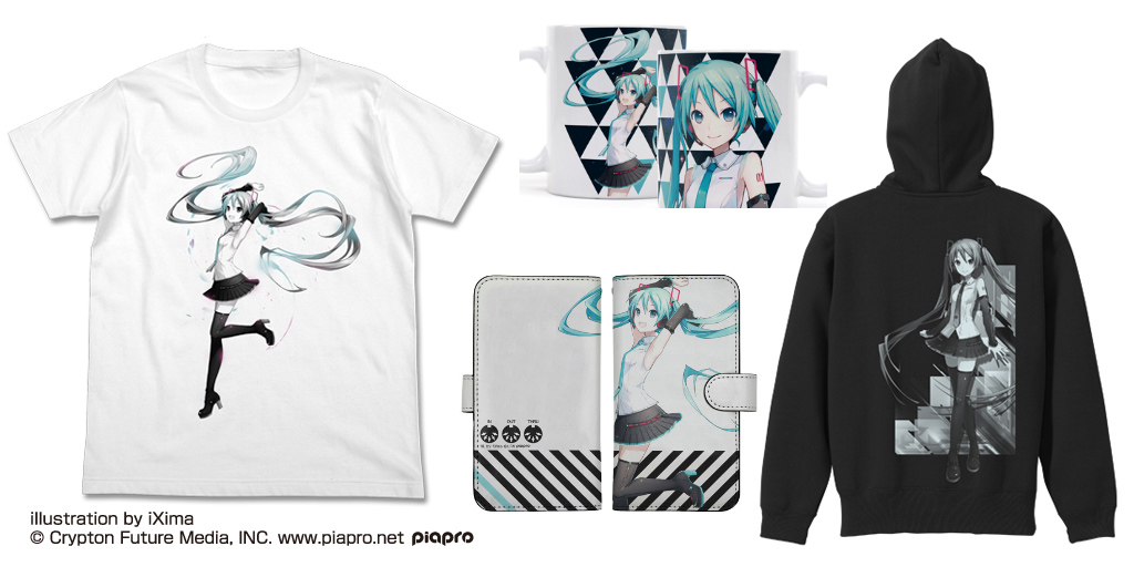 [予約開始]『初音ミク V4X』iXima氏が描く初音ミクTシャツ、フルカラーマグカップ、手帳型スマホケース、ジップパーカーが登場！