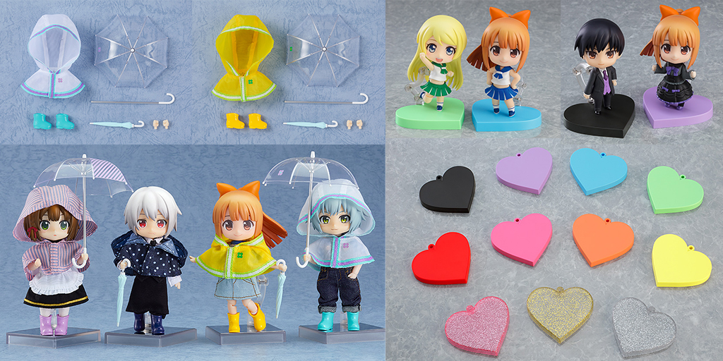 [予約開始]『ねんどろいどどーる』『ねんどろいどもあ』雨の日にもピッタリなレインポンチョ、カラフルで可愛い〈ハート型〉のねんどろいど台座が登場！ [グッドスマイルカンパニー]