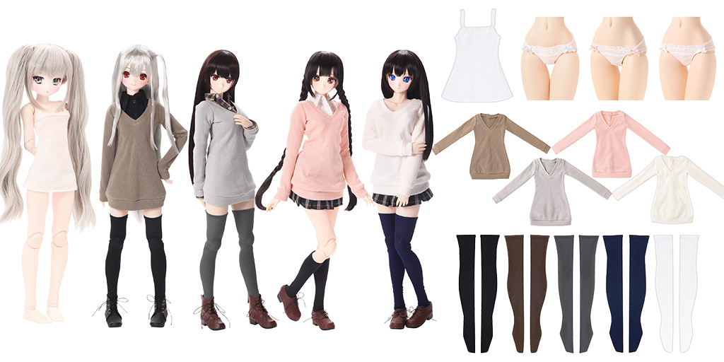 [予約開始]『AZONE』45～50cmドール用ミニコスチュームから「ナチュラルキャミワンピ」「純白の乙女ショーツ」「ナチュラルVネックセーター」「ニーハイソックス」が登場！[アゾン]