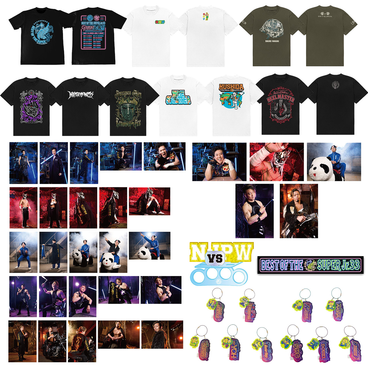 [販売開始]『新日本プロレスリング』Tシャツ、タオル、アクリルスタンド、アクリルキーホルダー、ポストカードが登場！[新日本プロレス]