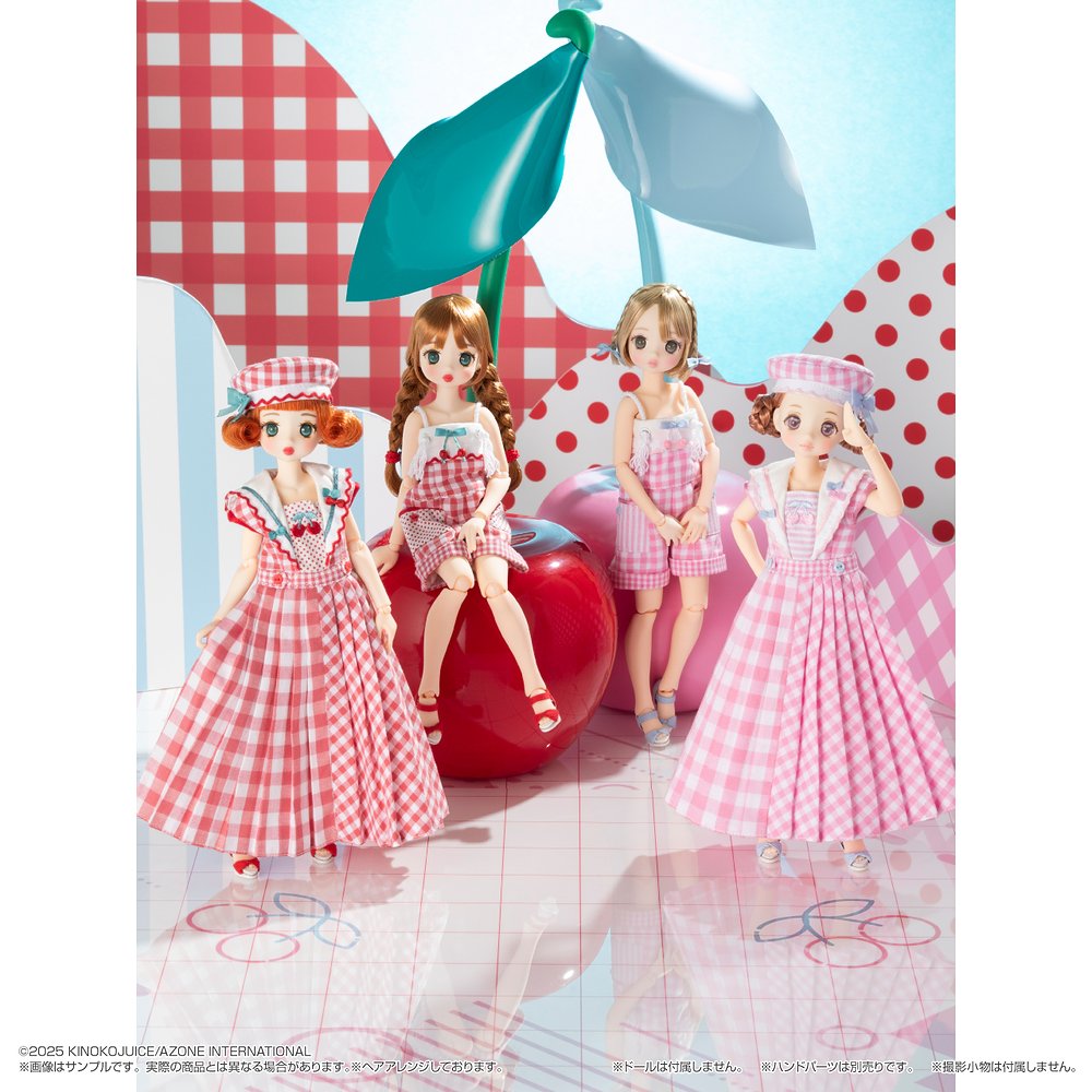[予約開始]『AZONE』1/6サイズドール用ミニコスチュームから「BonBons チェリー＆ギンガムショートオールインワンセット」「BonBons チェリー＆ギンガムセーラーワンピースセット」が登場！[アゾン]