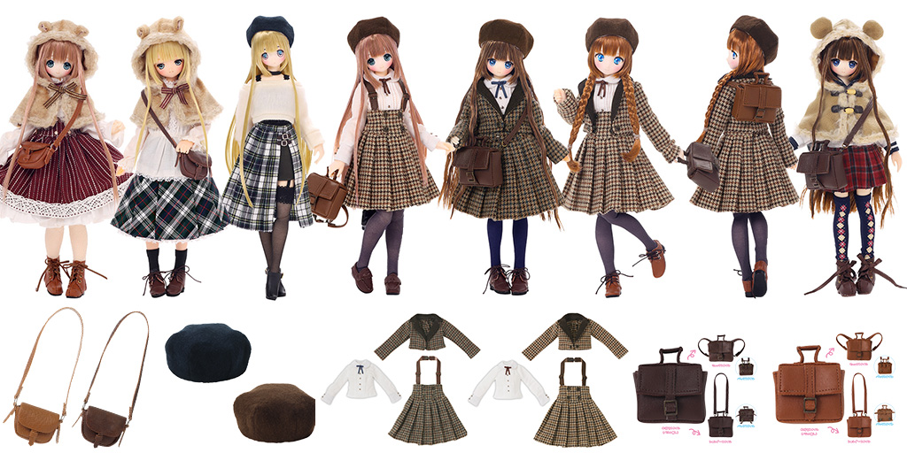 [予約開始]『AZONE』1/6サイズドール用ミニコスチュームからこもれび森のお洋服屋さん♪「ぷっくりころんバッグ」「おめかしベレー帽」「おめかしサスペンダープリーツスカート」「旅する3wayバッグ」が登場！[アゾン]