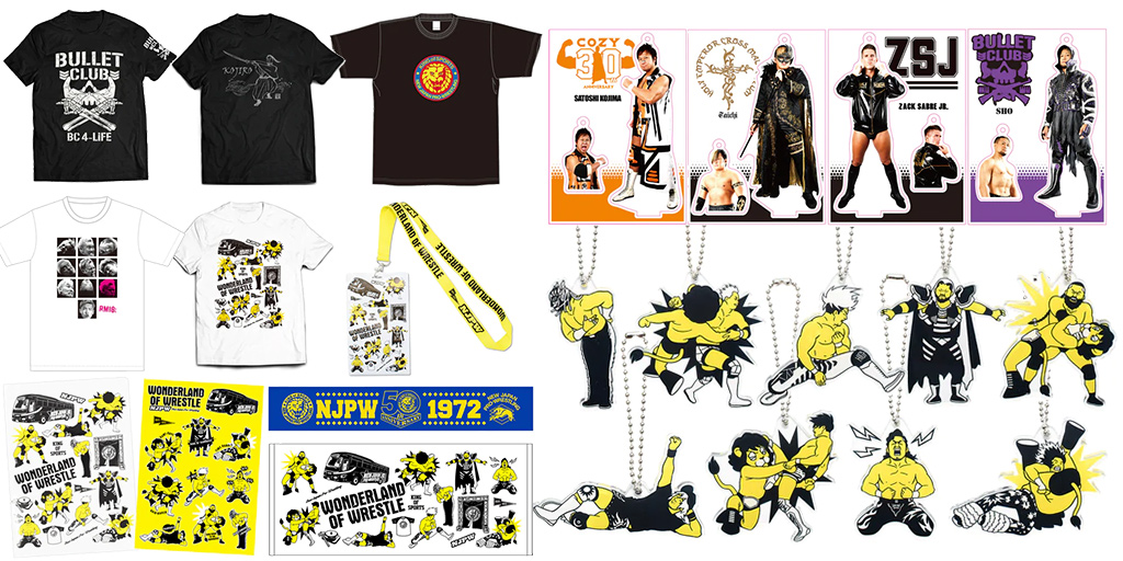 [販売開始]『新日本プロレスリング』Tシャツ、マフラータオル、フェイスタオル、A4クリアファイル＆ダイカットステッカー、アクリルキーホルダー、チケットホルダー、フィギュアシートキーホルダーが登場！[新日本プロレス]