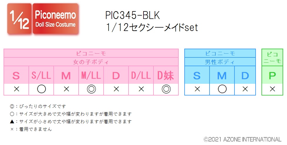 PIC345-BLK【1/12サイズドール用】1/12セクシーメイドset [ピコニーモ 