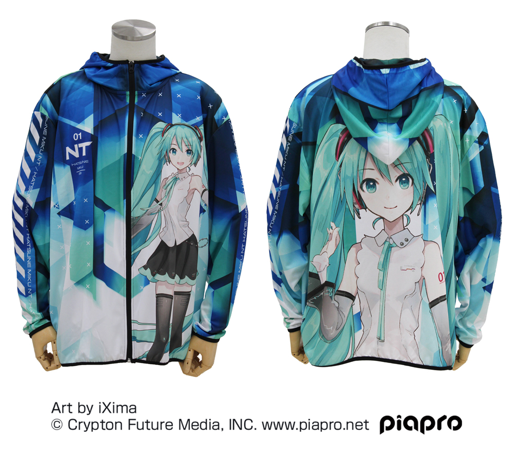 初音ミク半袖Ｔシャツ金魚人魚アニメパーカー上グリーン下薄いグレー01バーチャル